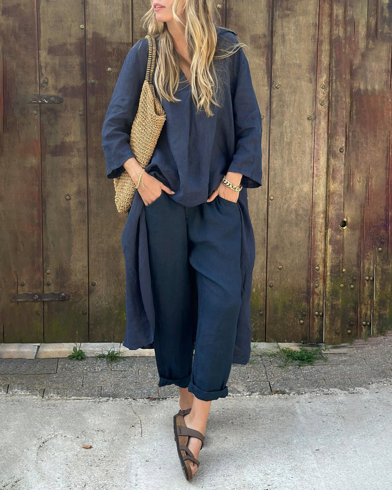 Elegant Navy Two-Piece Linen Set