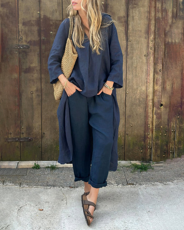 Elegant Navy Two-Piece Linen Set