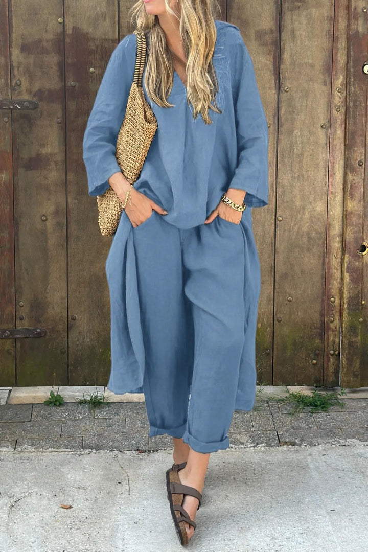 Elegant Navy Two-Piece Linen Set