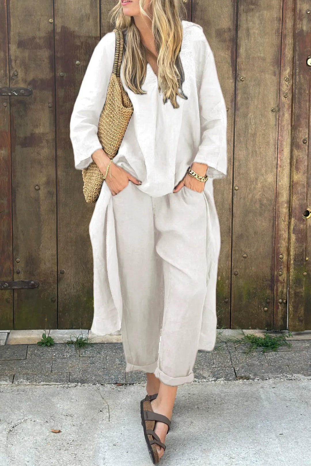 Elegant Navy Two-Piece Linen Set