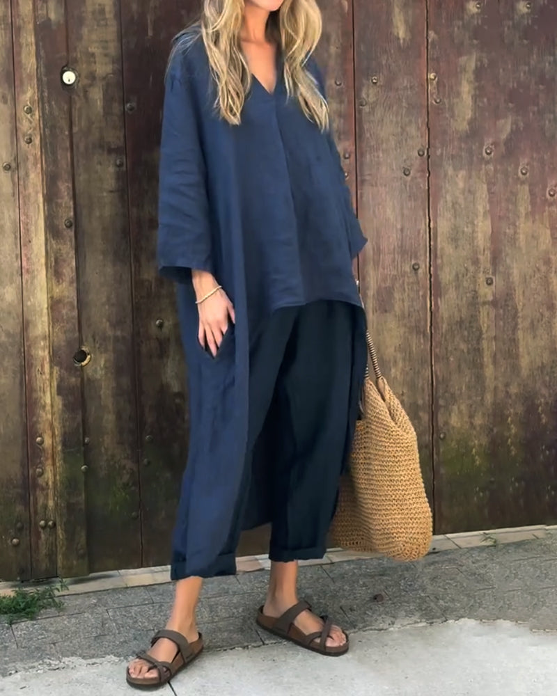 Elegant Navy Two-Piece Linen Set
