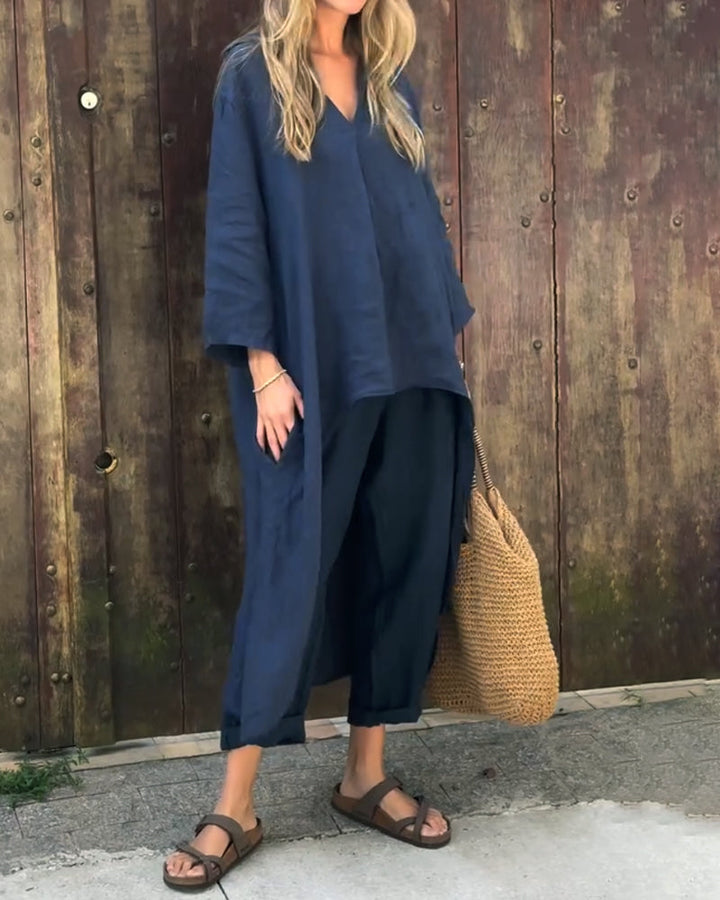 Elegant Navy Two-Piece Linen Set