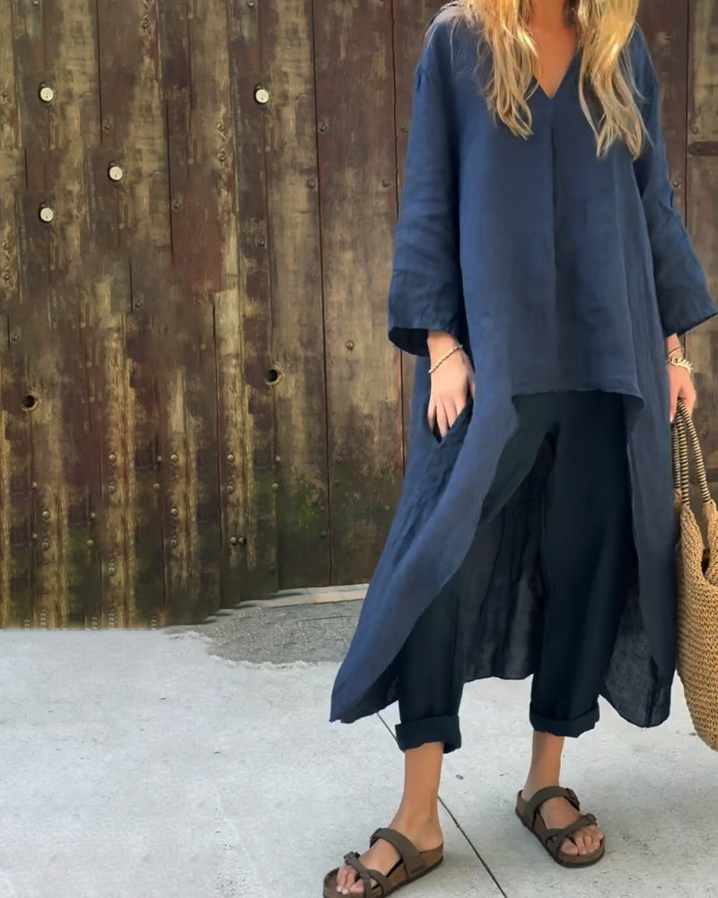 Elegant Navy Two-Piece Linen Set