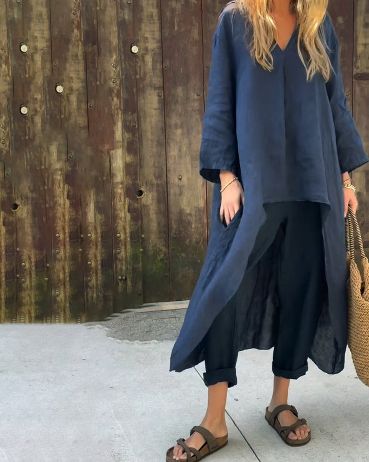 Elegant Navy Two-Piece Linen Set
