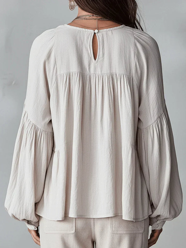 Narella - Blouse with V-neck and Ruffles