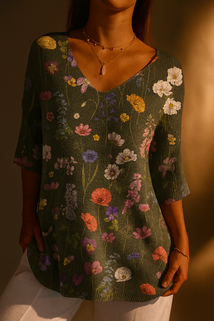 Amelia | Vibrant Spring Botanical Garden Pattern Printed Women's Casual Pullover