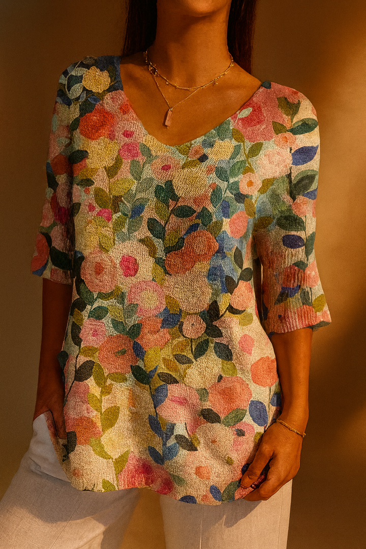 Amelia | Colourful Spring Floral Garden Printed Women's Casual Pullover