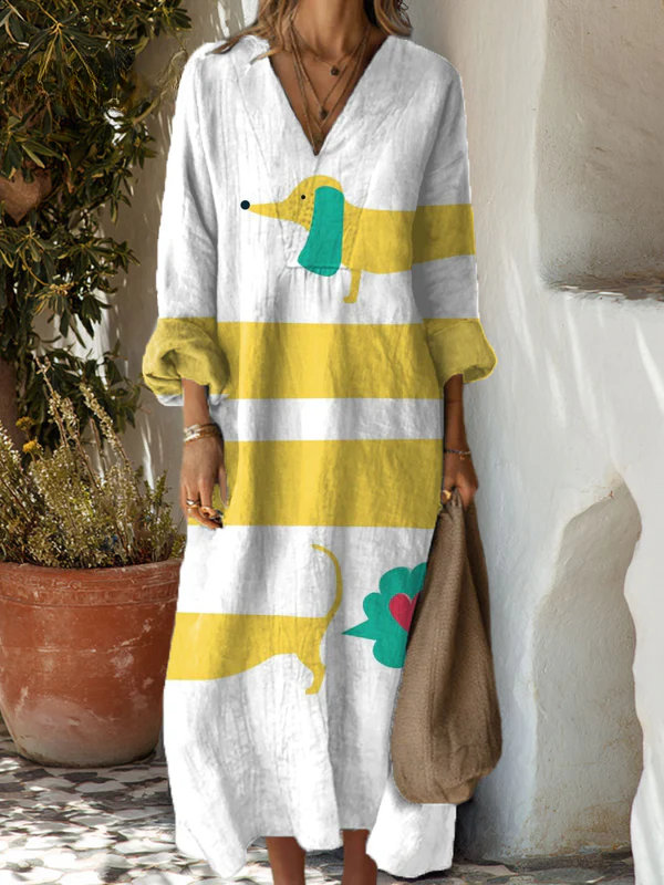 Retro Dachshund Art Print Dress for Women