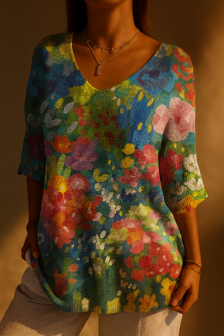 Amelia | Women's Vintage Lovely Floral Art Print Casual Pullover