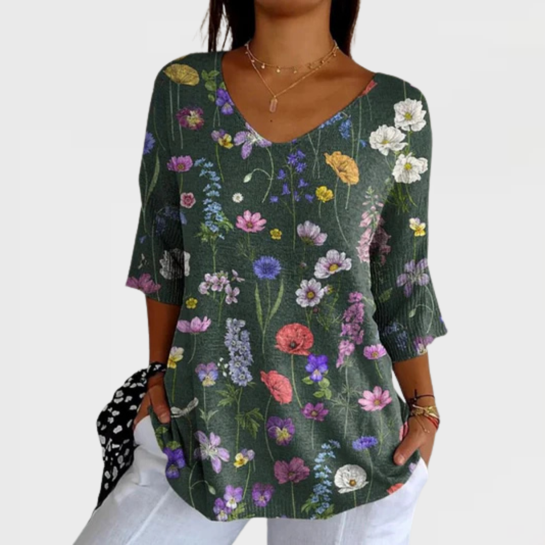 Amelia | Vibrant Spring Botanical Garden Pattern Printed Women's Casual Pullover