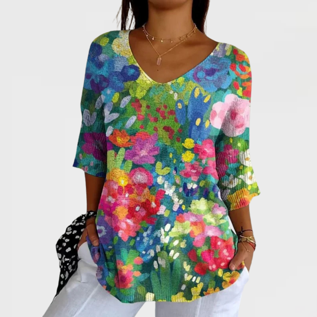 Amelia | Women's Vintage Lovely Floral Art Print Casual Pullover