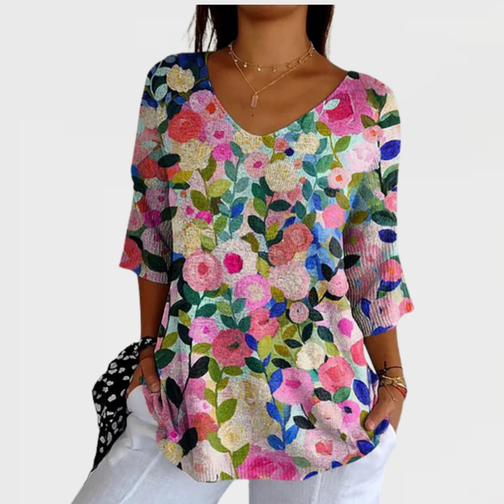 Amelia | Colourful Spring Floral Garden Printed Women's Casual Pullover