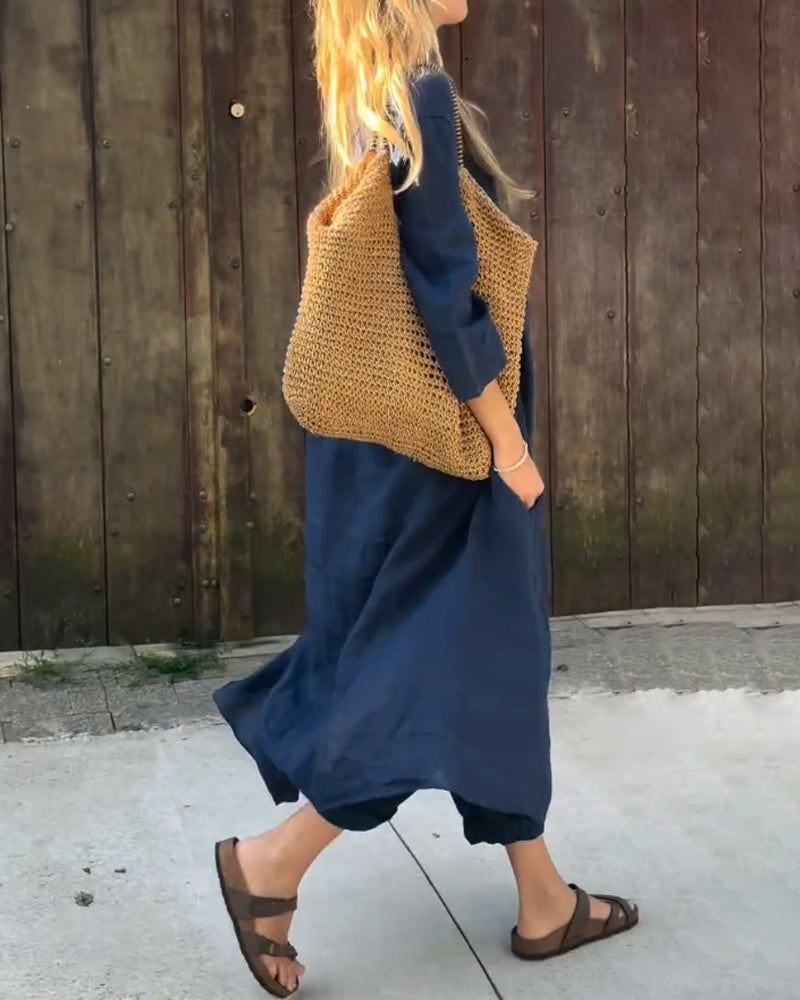 Elegant Navy Two-Piece Linen Set